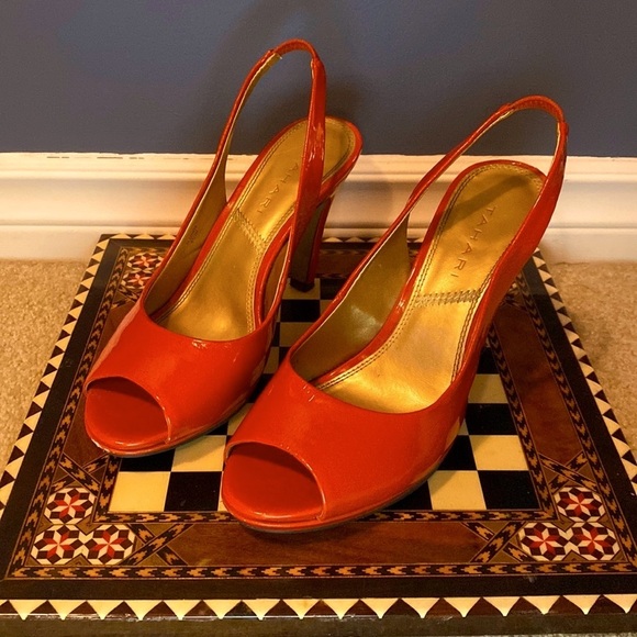 Tahari “Si Senor” Patent Orange Slingback Pumps  Heels - Picture 1 of 8